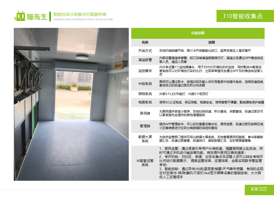 貓先生智能垃圾分類房，定時定點垃圾收集站 ，垃圾房功能說明